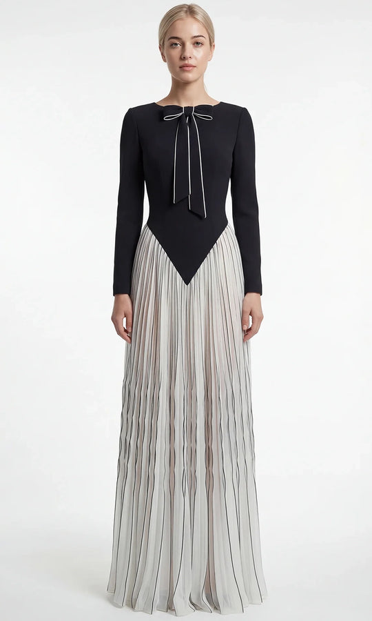 Gatti Nolli Couture OP-7869 - Bow Detail Pleated A-Line Dress