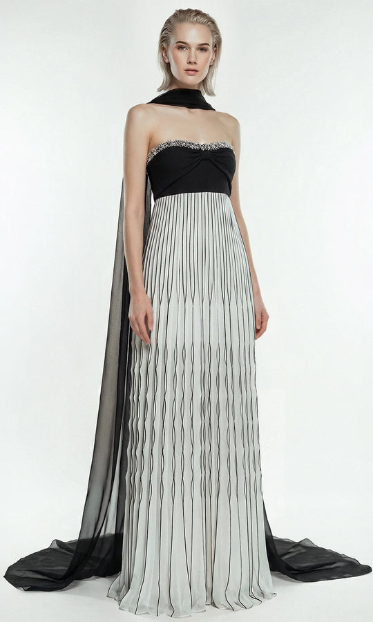 Gatti Nolli Couture OP-7870 - Long Pleated Skirt Strapless Dress