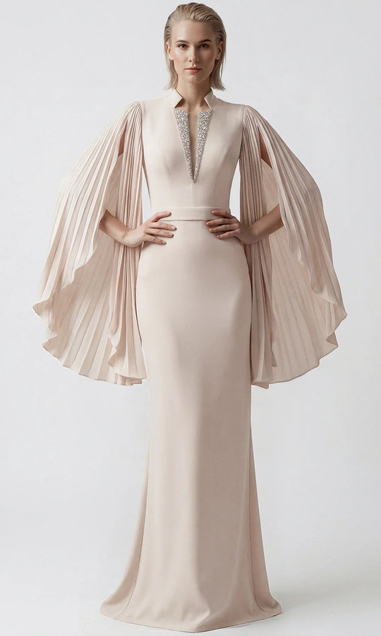 Gatti Nolli Couture OP-7914 - Pleated Cape Sleeve Evening Gown