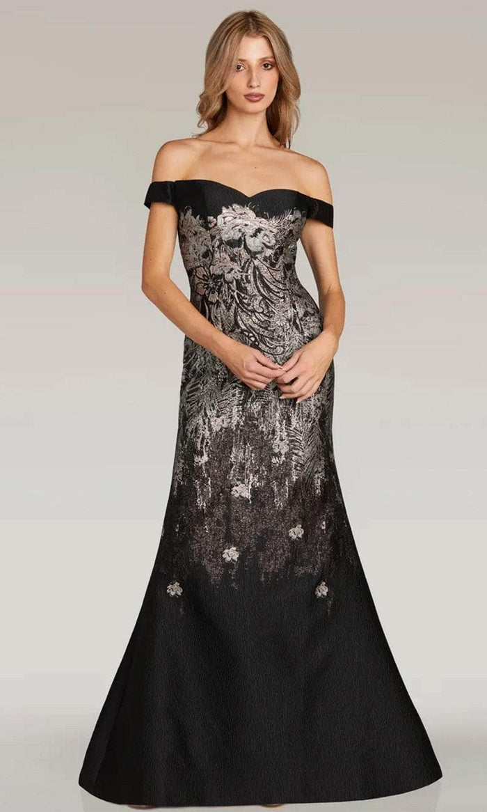 Gia Franco 12322 - Floral Detailed Evening Dress Evening Dresses 2 / Black