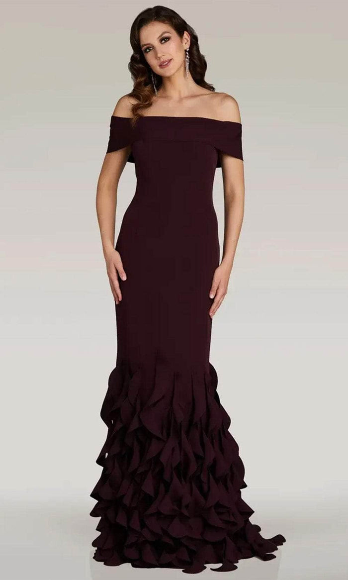 Gia Franco 12365 - Off-Shoulder Foldover Detailed Evening Dress Evening Dresses 14 / Cranberry