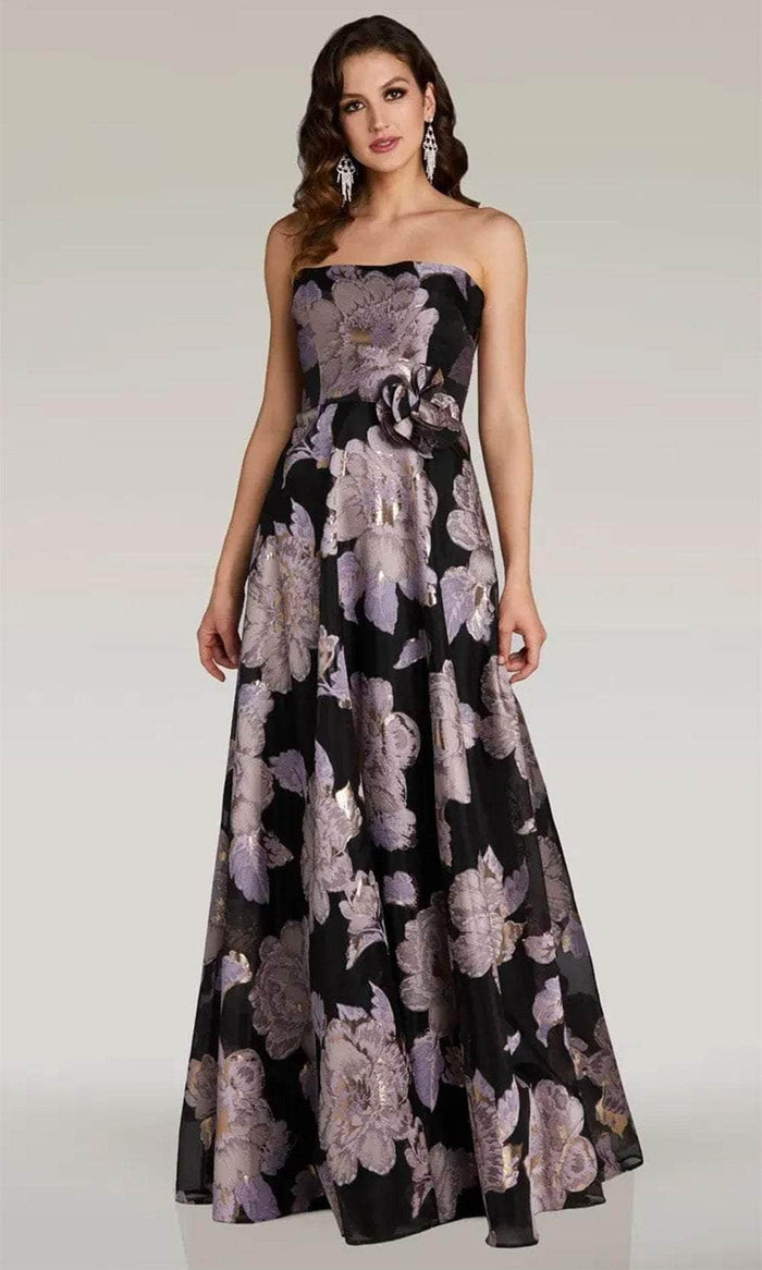 Gia Franco 12373 - Floral A-Line Evening Dress Prom Dresses 2 / Blk/Lilac