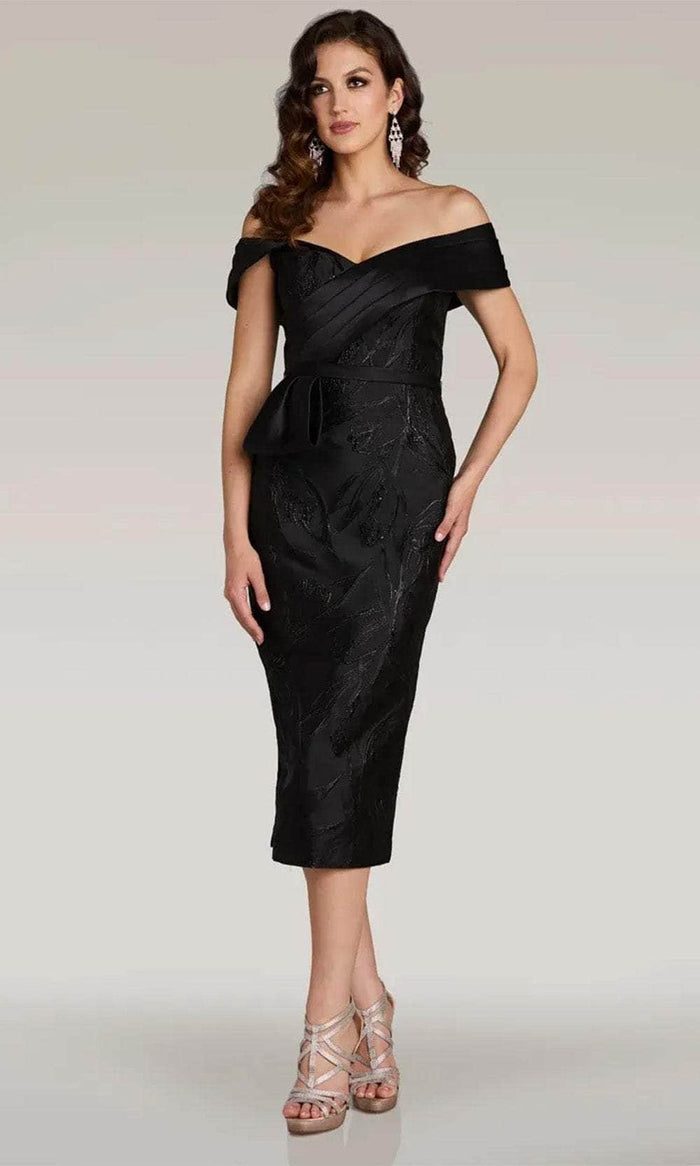 Gia Franco 12377 - Tea Length Off Shoulder Dress Formal Dresses 2 / Black