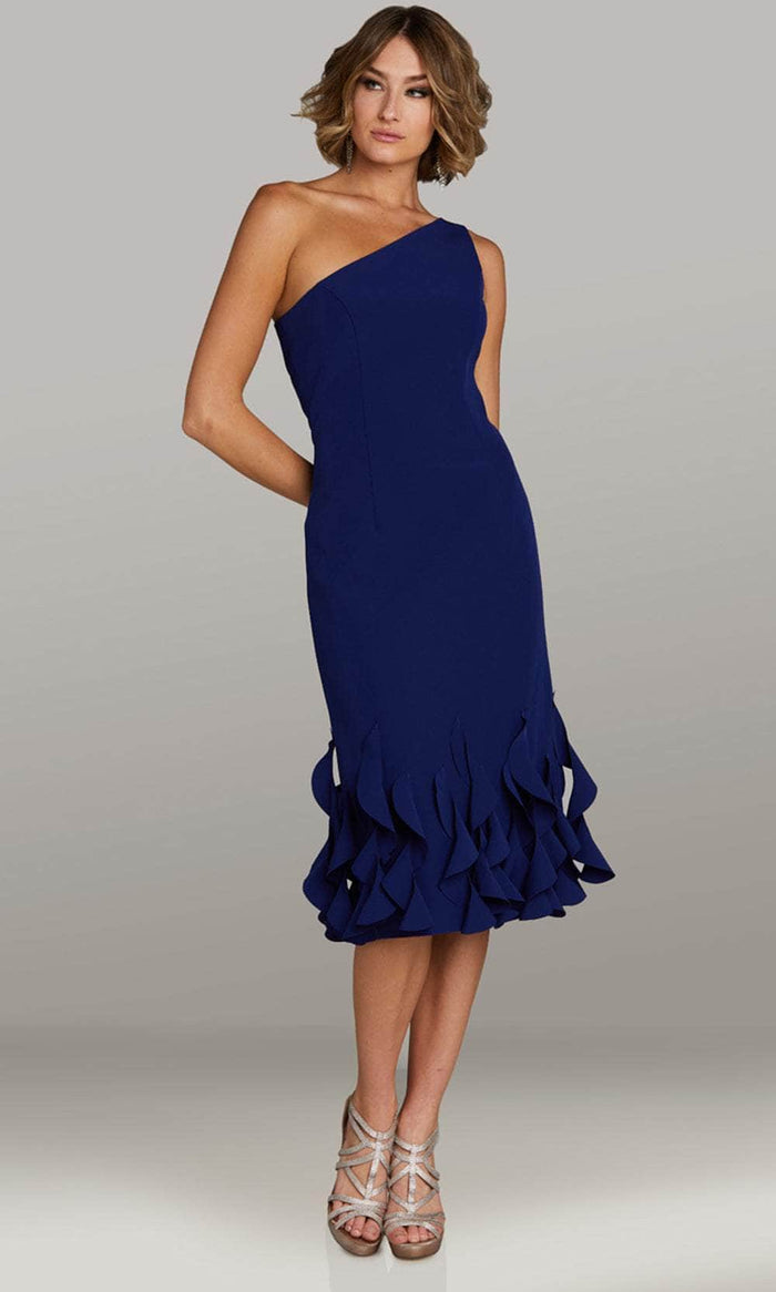 Gia Franco 12425 - Tea Length Sheath Dress - One Shoulder, Wide Strap, Ruffled Hem, Mid-Open Back, Fitted Couture Candy Gia Franco 12425 - Tea Length Sheath Dress - One Shoulder, Wide Strap, Ruffled Hem, Mid-Open Back, Fitted Couture Candy