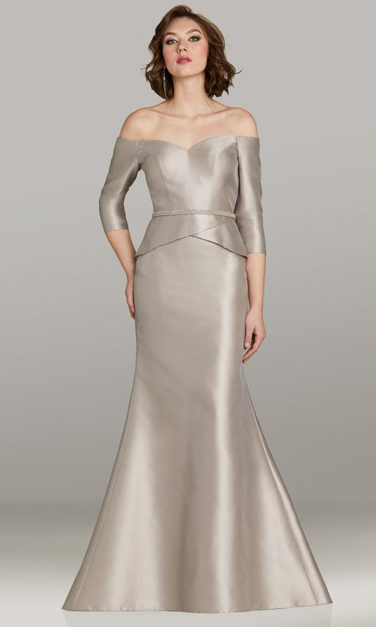 Gia Franco 12461 - Off Shoulder Peplum Gown with Beaded Belt