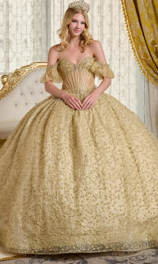 Elizabeth K GL3632 - Puff Sleeve Off Shoulder Ballgown