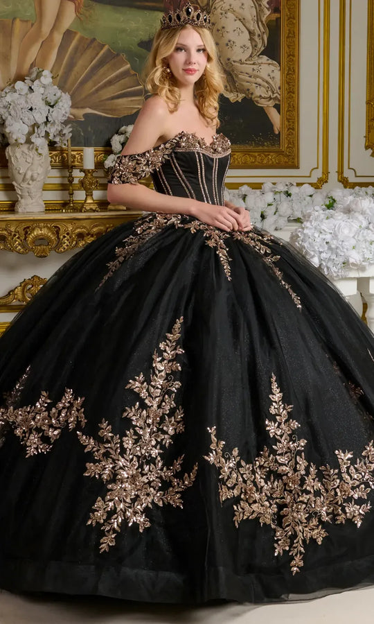 Elizabeth K GL3640 - Sequin Embroidered Gown with Back Bow