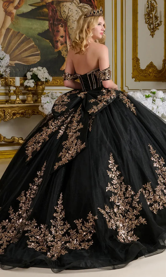 Elizabeth K GL3640 - Sequin Embroidered Gown with Back Bow