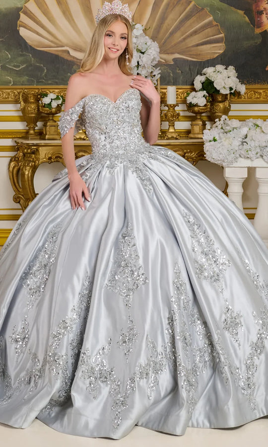Elizabeth K GL3643 - Satin Embroidered Quinceanera Gown
