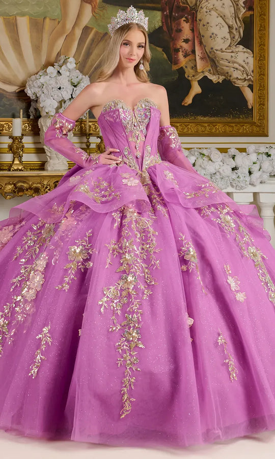 Elizabeth K GL3647 - Floral Embroidered Strapless Sweetheart Gown