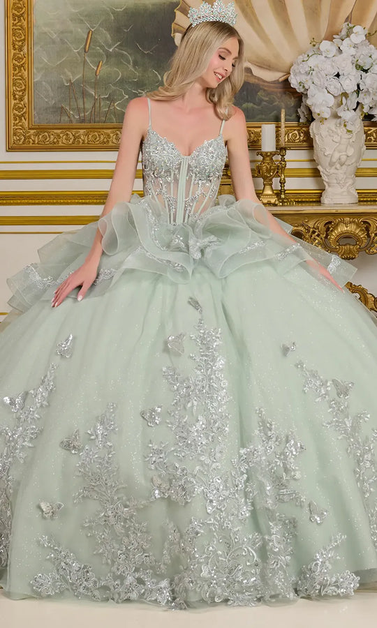 Elizabeth K GL3649 - Beaded Embroidered Illusion Corset Gown