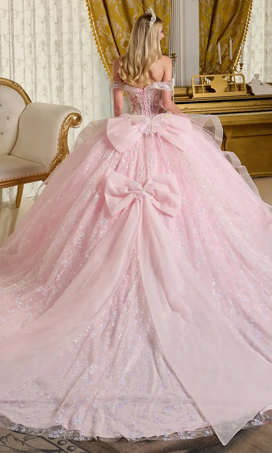 Elizabeth K GL3651 - Off Shoulder Butterfly Applique Ballgown