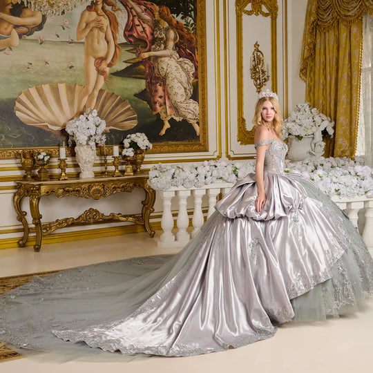 Elizabeth K GL3652 - Butterfly Applique Satin Overlay Ballgown