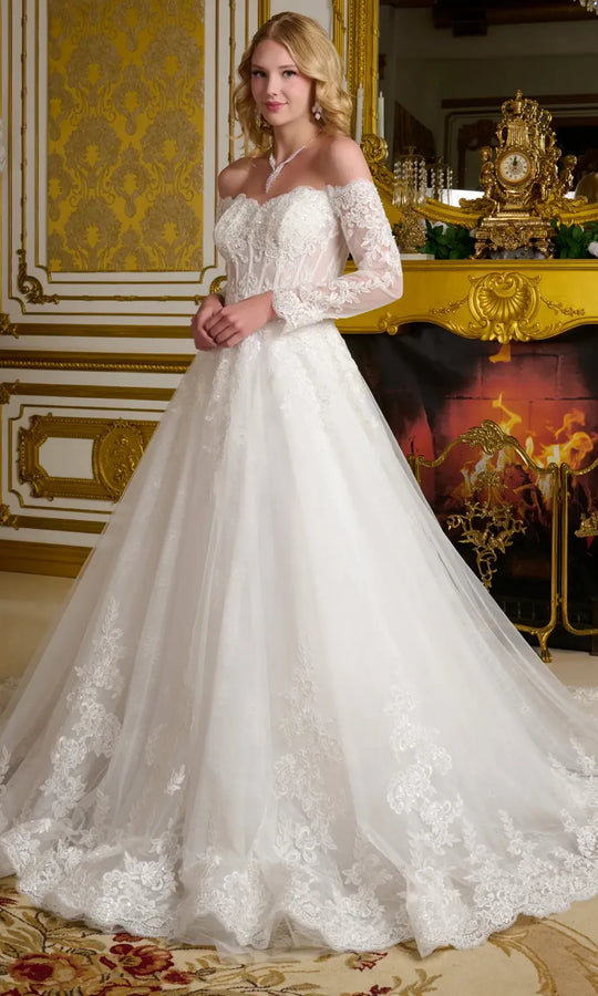 GLS by Gloria Bridal GL3653 - Lace Embroidered Off Shoulder Gown