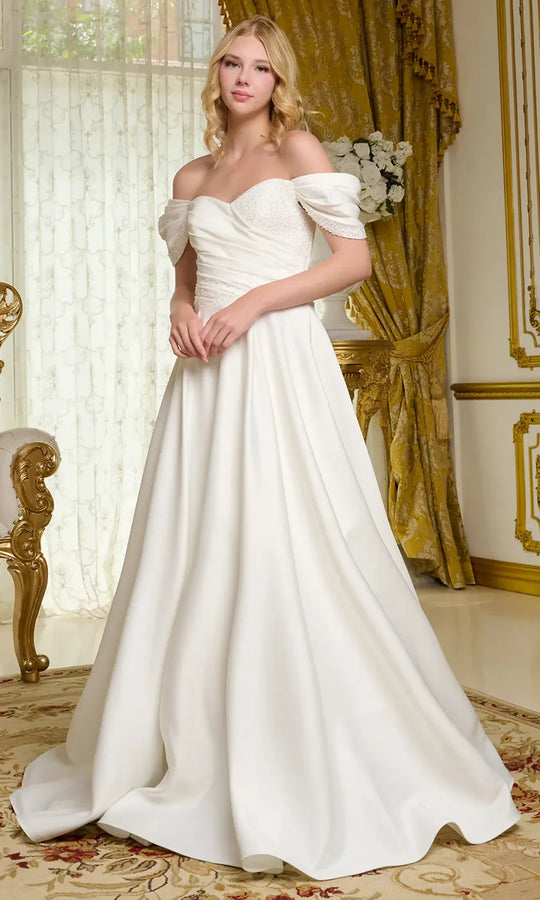 GLS by Gloria Bridal GL3655 - Pleated Off Shoulder A-Line Gown