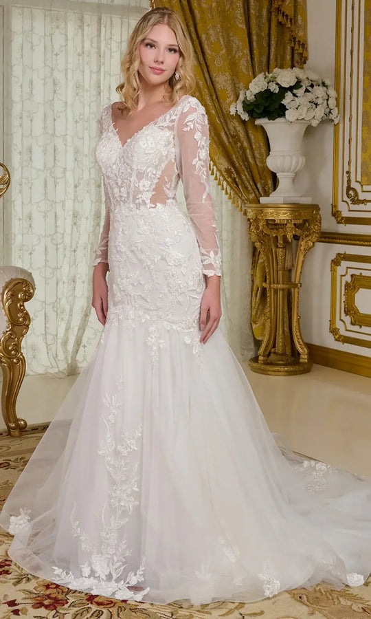 GLS by Gloria Bridal GL3659 - Lace Appliqued V-Neck Trumpet Gown