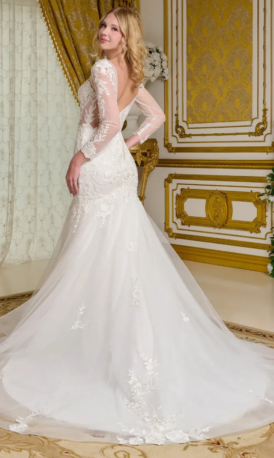 GLS by Gloria Bridal GL3659 - Lace Appliqued V-Neck Trumpet Gown