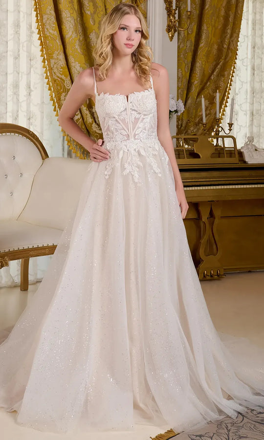 GLS by Gloria Bridal GL3663 - Embroidered Applique A-Line Mesh Gown