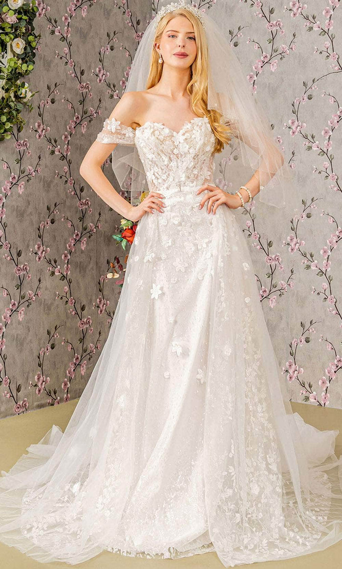 GLS by Gloria Bridal GL3423 - Off-Shoulder Illusion Wedding Gown Bridal Dresses XS / Ivory
