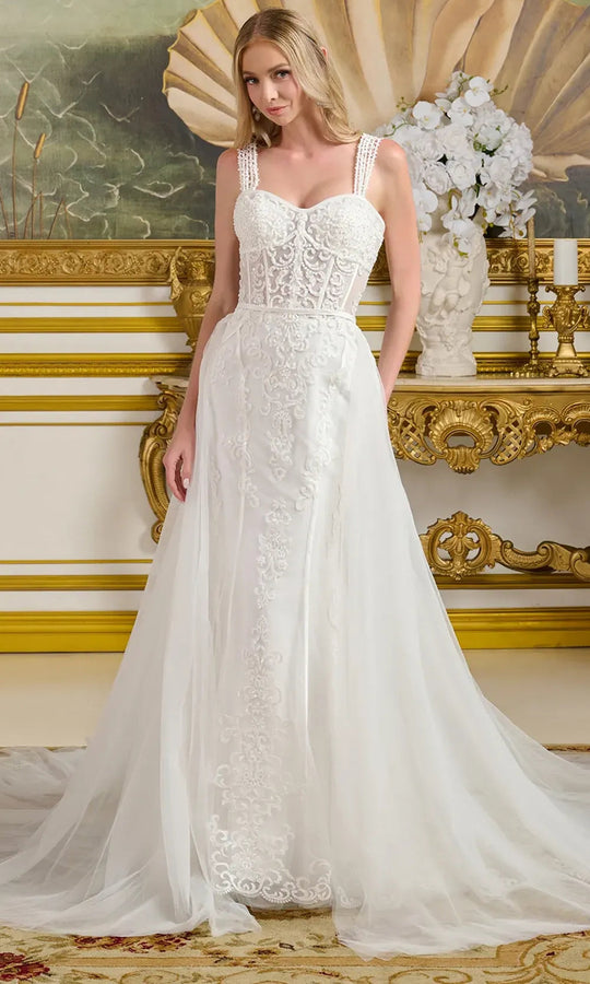 GLS by Gloria Bridal GL3654 - Beaded Spaghetti Strap Overskirt Gown