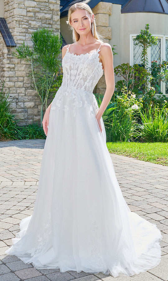 GLS by Gloria Bridal GL3755 - Spaghetti Strap Floral Applique Gown