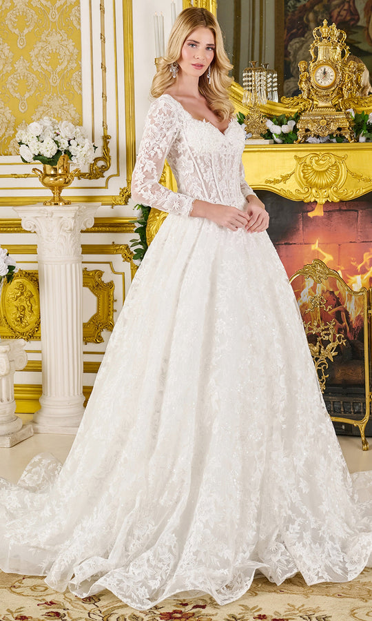 GLS by Gloria Bridal GL3819 - Scalloped V-Neckline Embroidered Gown