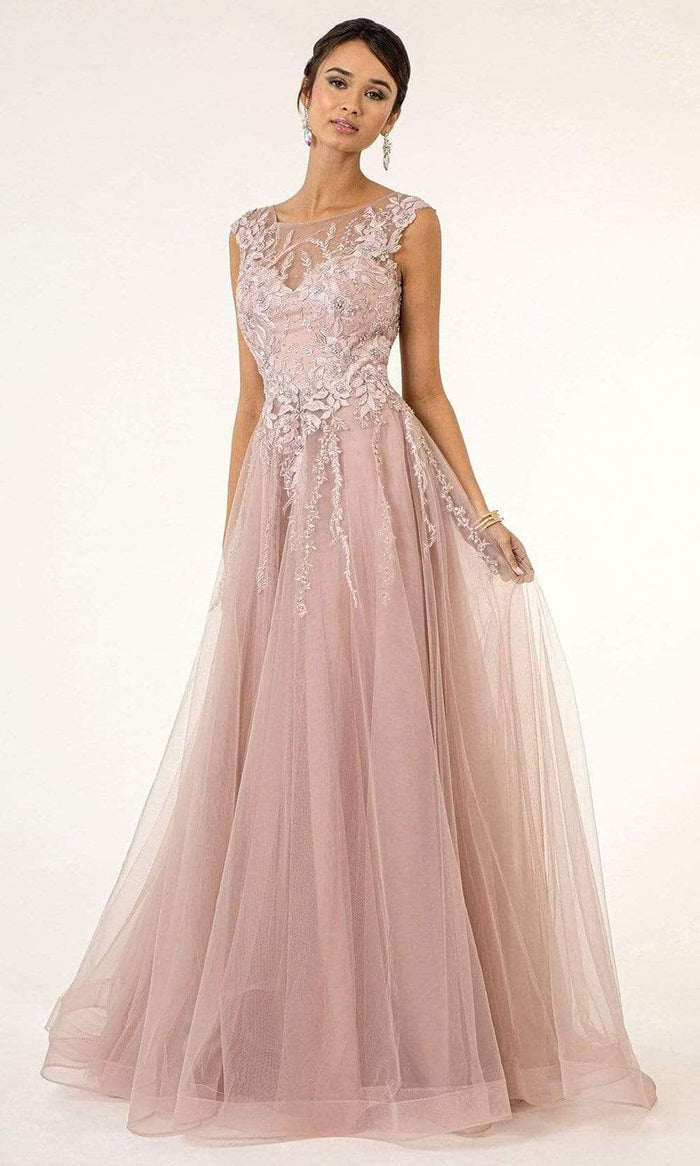 GLS by Gloria GL1923 - Illusion Scoop Embroidered Prom Dress Prom Dresses L / Dusty Rose