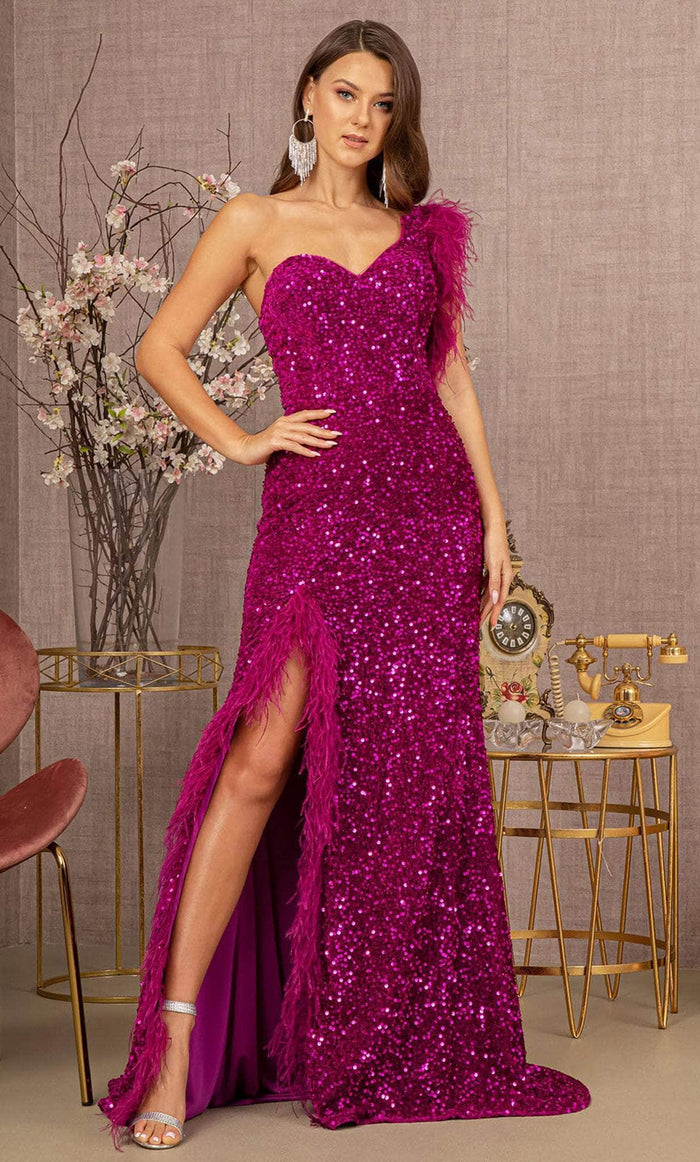 GLS by Gloria GL3154 - Asymmetric Feather Sequin Prom Dress Prom Dresses L / Magenta