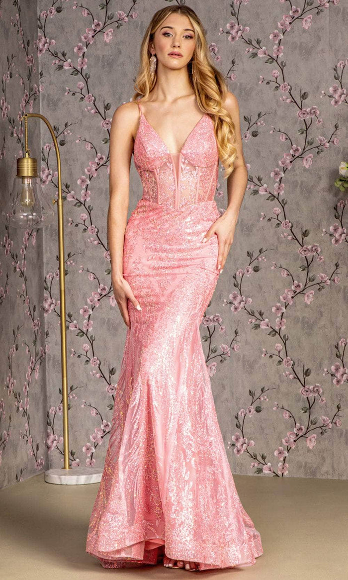 GLS by Gloria GL3201 - Plunging V-Neck Sequins Evening Dress Special Occasion Dress XS / Coral
