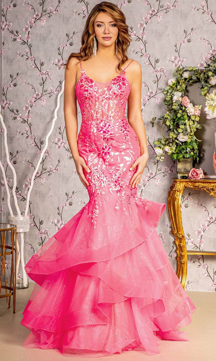 GLS by Gloria GL3205 - Ruffled Trumpet Evening Dress Special Occasion Dress XS / Hot Pink