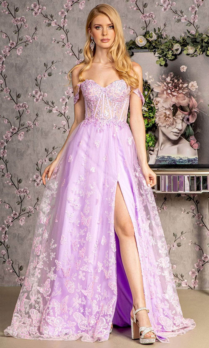 GLS by Gloria GL3206 - Off-Shoulder Beaded Evening Dress Evening Dresses XS / Lilac