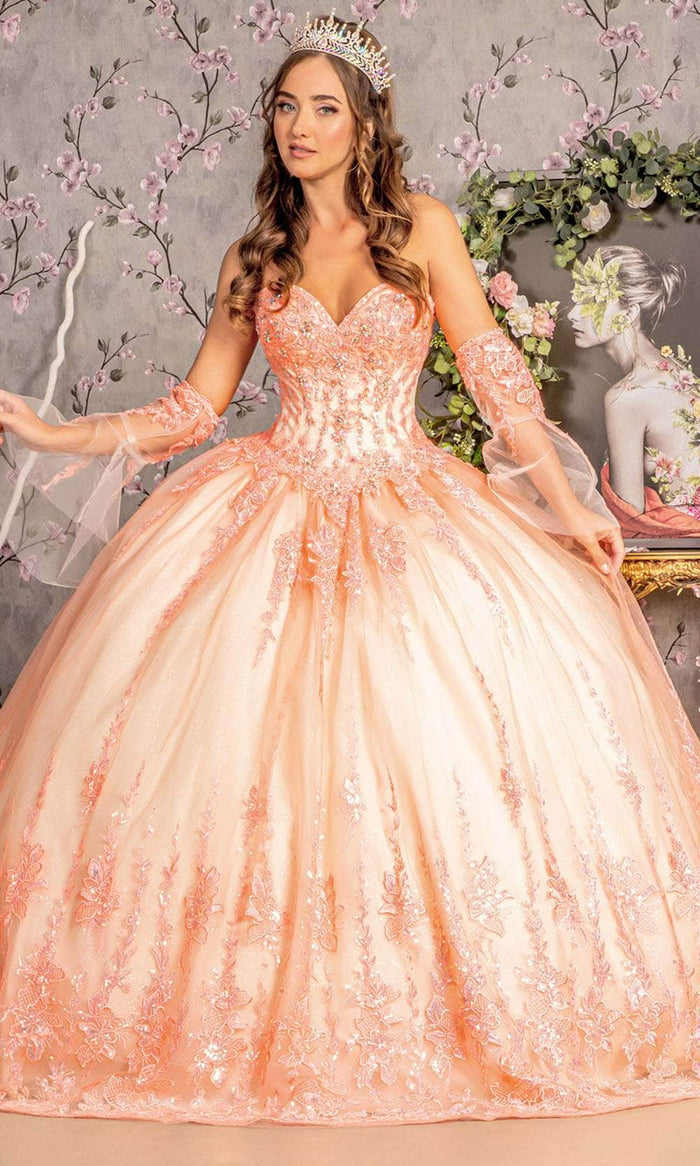 GLS by Gloria GL3235 - Embroidered Rhine Stone Accented Ballgown Ball Gowns XS / Orange/Champagne