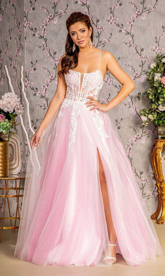 GLS by Gloria GL3249 - Applique Embellished Lace-Up Prom Gown