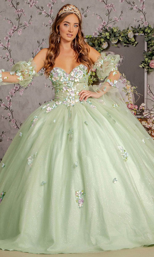 GLS by Gloria GL3300 - Ruched Bodice 3D Floral Embellished Ballgown