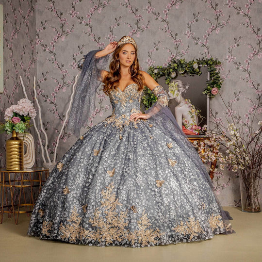GLS by Gloria GL3318 - Glitter Embellished Corset Bodice Ballgown
