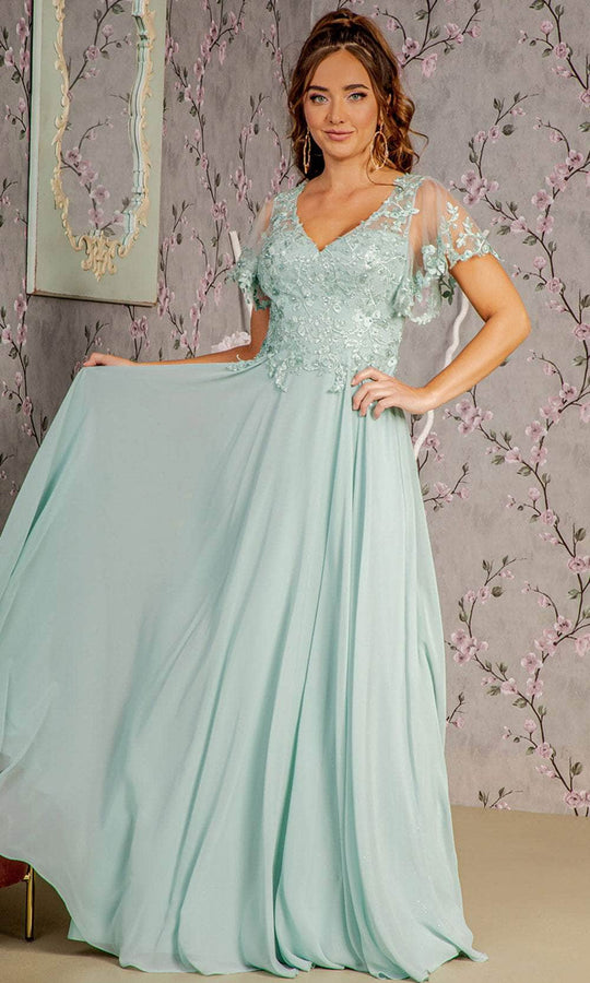 GLS by Gloria GL3352 - V-Neck Floral Formal Dress