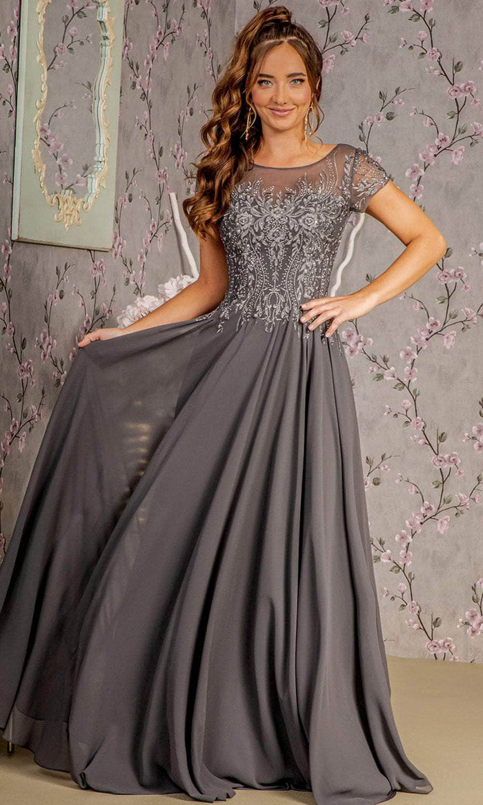 GLS by Gloria GL3362 - Embroidery Bateau Formal Dress Special Occasion Dress S / Charcoal