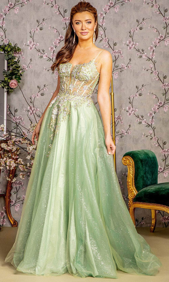 GLS by Gloria GL3377 - Lace Applique Sleeveless Prom Gown Prom Dresses XS / Sage