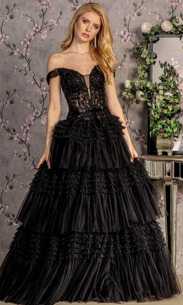 GLS by Gloria GL3391 - Off-Shoulder Tiered Evening Dress Evening Dresses XS / Black