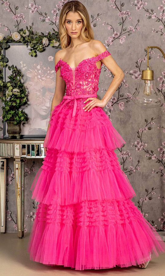 GLS by Gloria GL3391 - Off-Shoulder Tiered Evening Dress