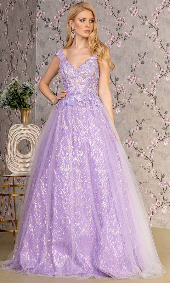 GLS by Gloria GL3398 - V-Neck Corset Bodice Prom Gown