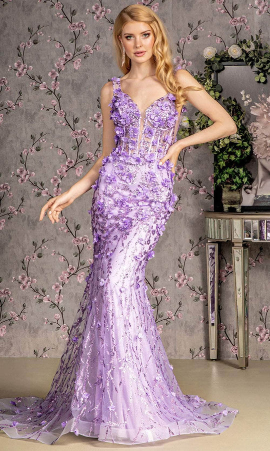 GLS by Gloria GL3410 - Applique Corset Bodice Prom Gown