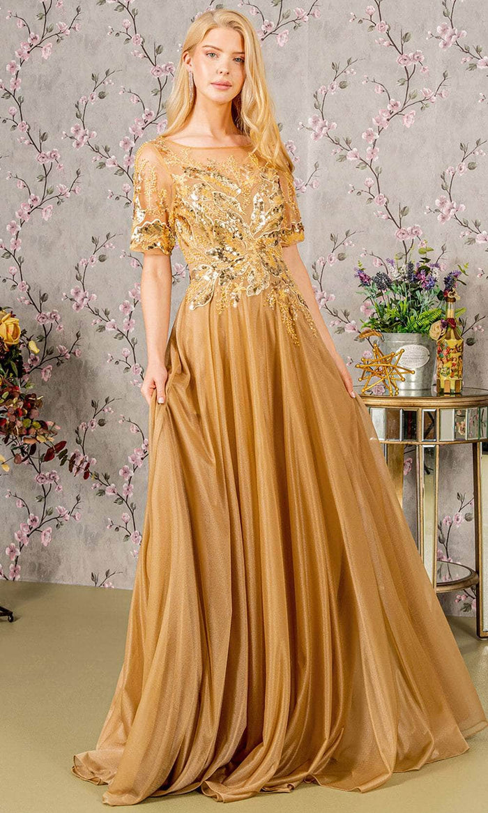 GLS by Gloria GL3444 - Sequins Beads Evening Dress Mother of the Bride Dresses S / Gold