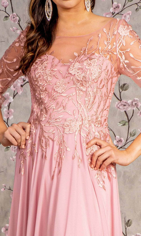 GLS by Gloria GL3445 - Illusion Bateau A-Line Evening Dress