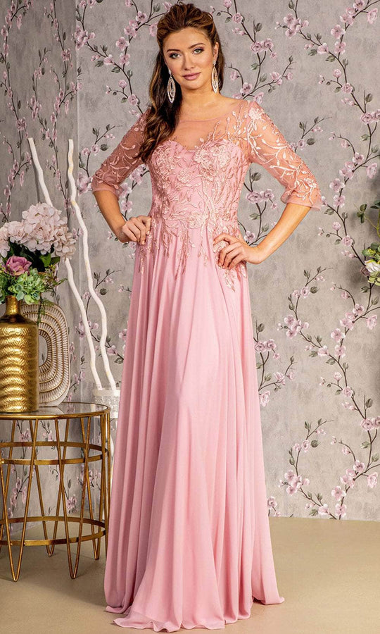 GLS by Gloria GL3445 - Illusion Bateau A-Line Evening Dress