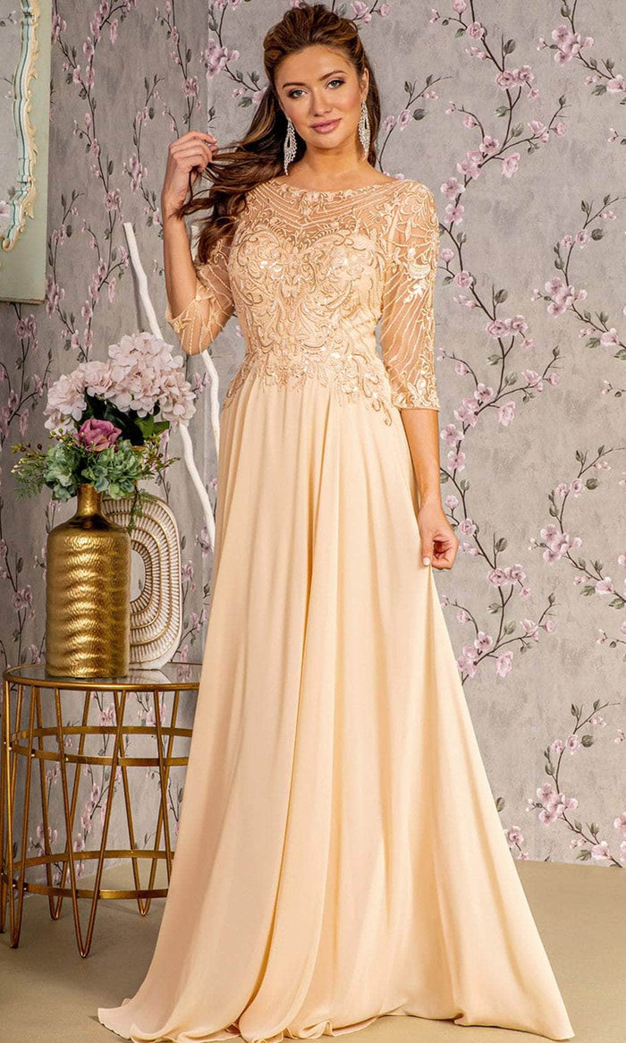 GLS by Gloria GL3446 - Sequin Embroidery Formal Dress Special Occasion Dress S / Champagne