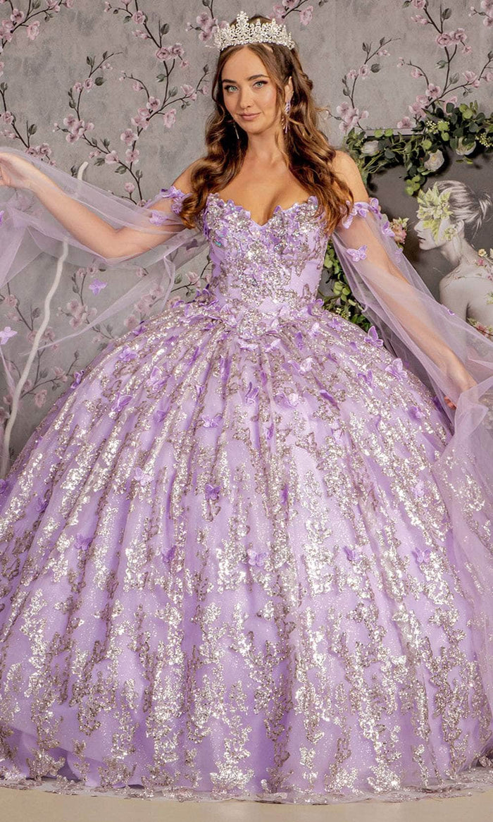 GLS by Gloria GL3451 - Off-Shoulder Sequin Ballgown Special Occasion Dress XS / Lilac