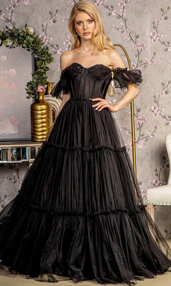 GLS by Gloria GL3453 - Off-Shoulder Corset Evening Dress Evening Dresses XS / Black
