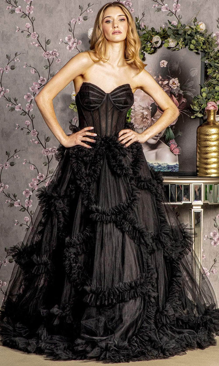 GLS by Gloria GL3455 - Ruffled Sweetheart Evening Dress Special Occasion Dress XS / Black