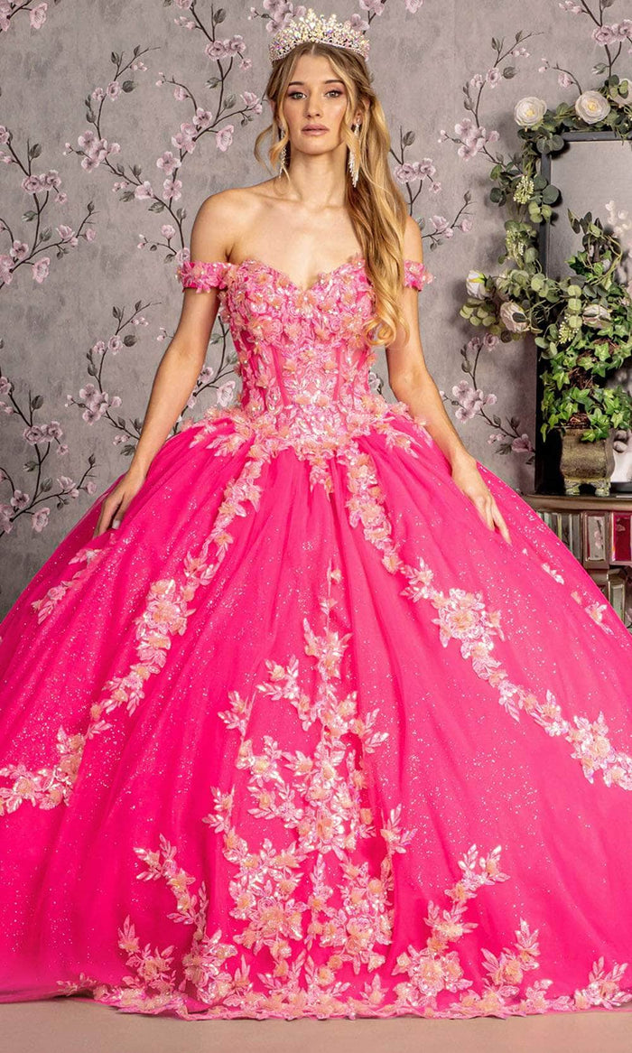 GLS by Gloria GL3469 - Off-Shoulder Embroidered Corset Bodice Ballgown Ball Gowns XS / Fuchsia